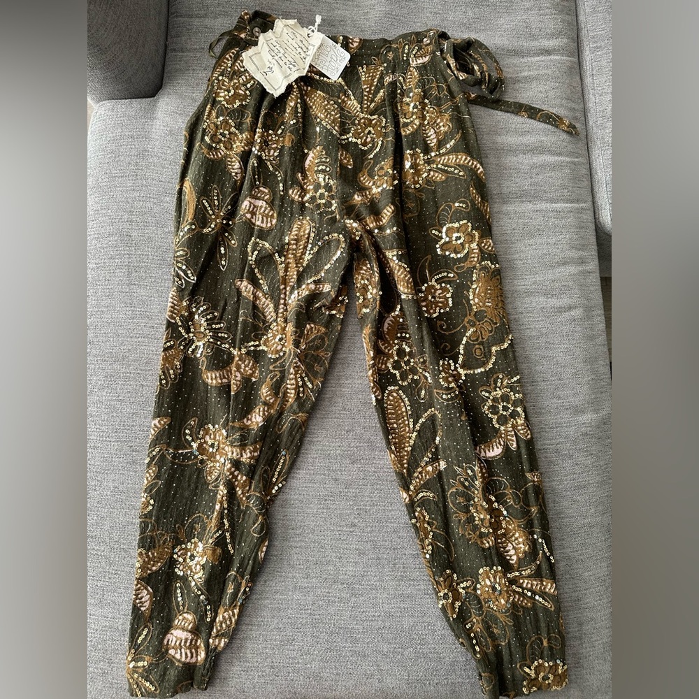 Free people embellished moss colored harem pants